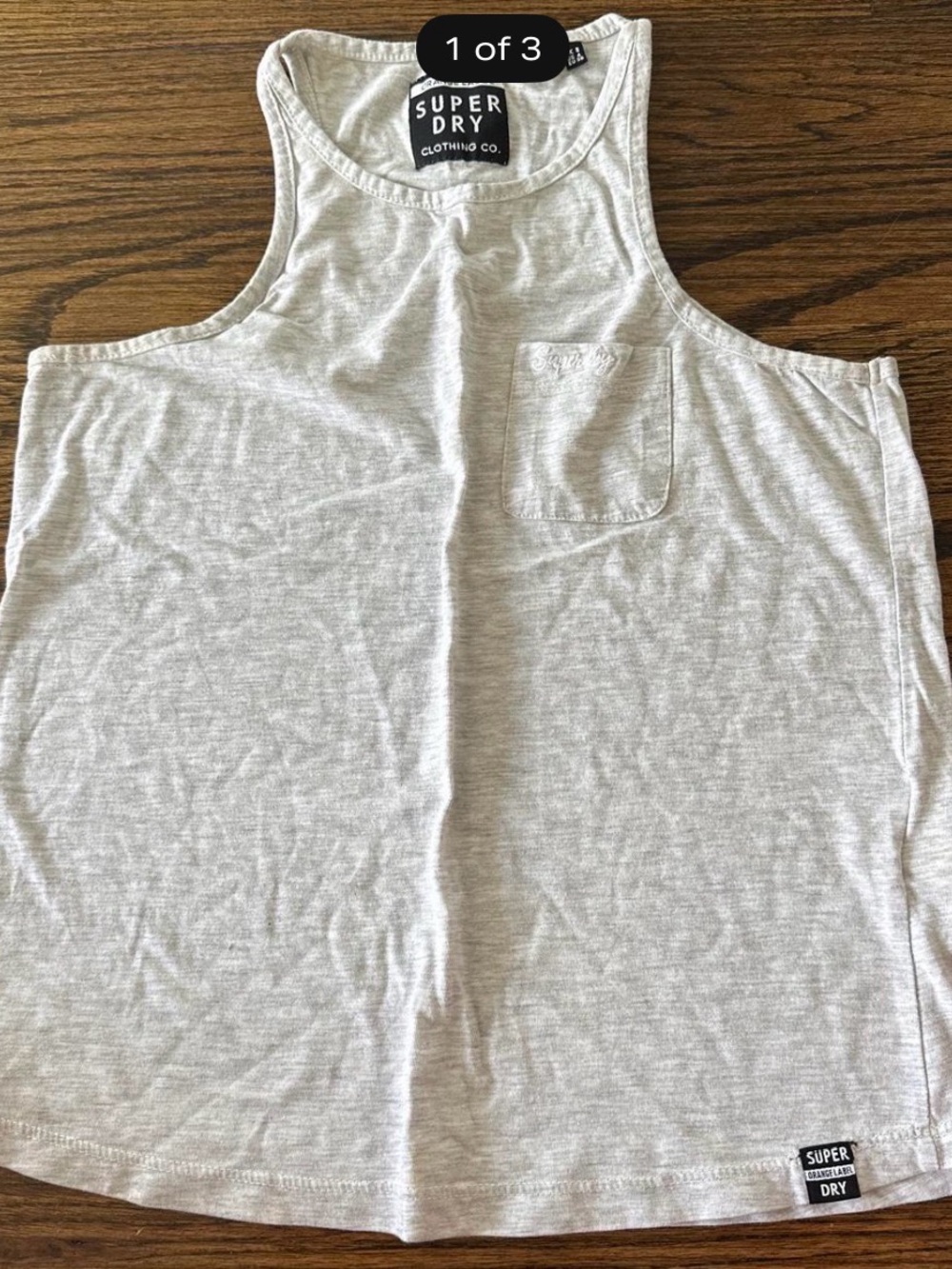 Superdry Women's Heather Gray Scoop Neck Tank with Chest Pocket